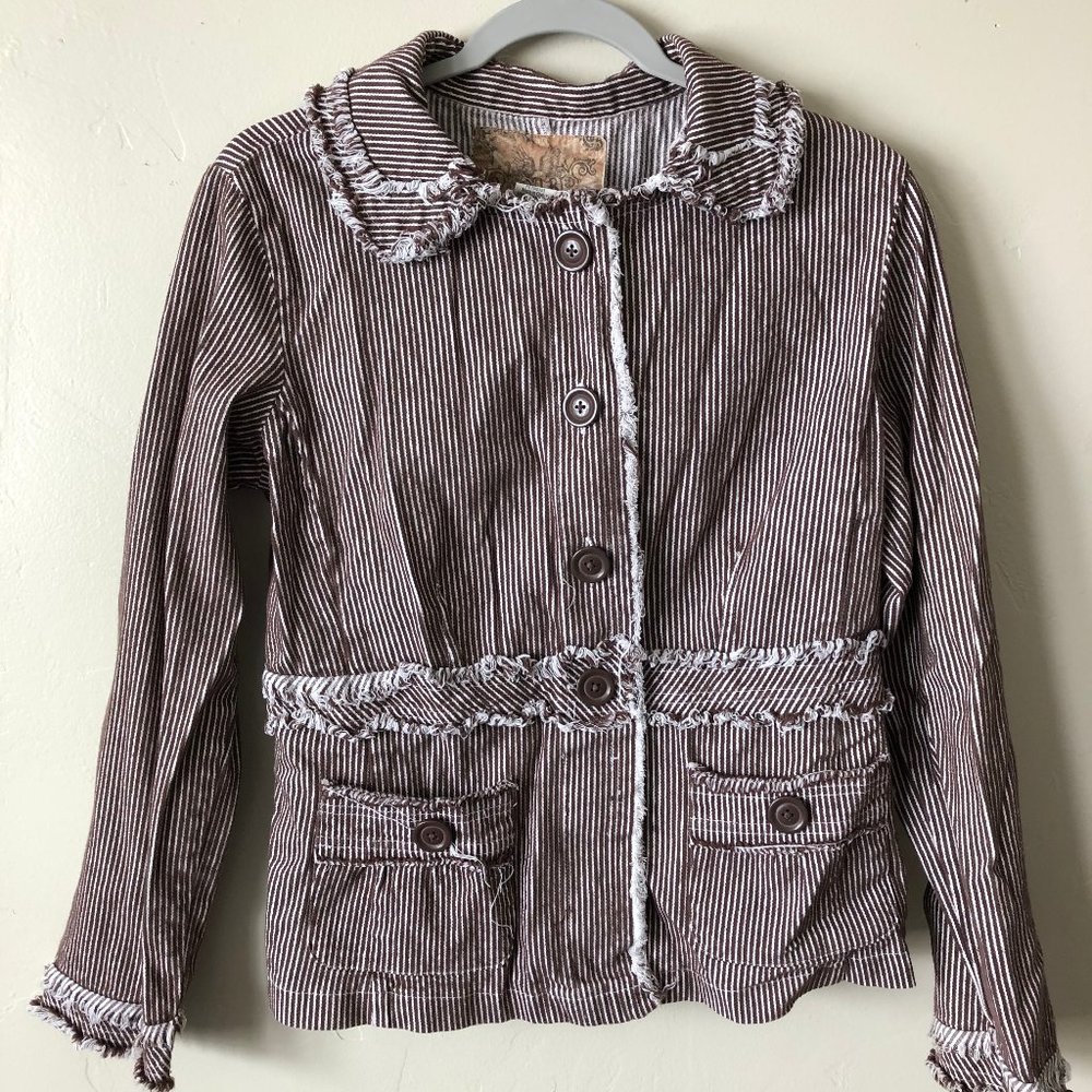 3/$12 Daytrip Raw Hem Brown Striped Jacket XL